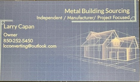 Metal Building Sourcing business card and blueprint building artwork